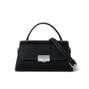 front of Epsom Leather Crossbody Bag with White Threads black