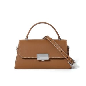 front of Epsom Leather Crossbody Bag with White Threads Brown