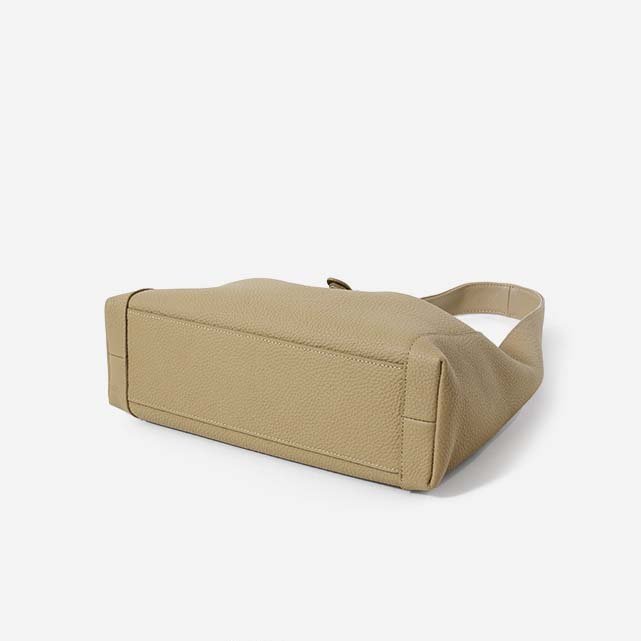 bottom of Full Grain Leather Hobo Bag with Small Flap Beige