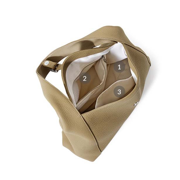 inside of Full Grain Leather Hobo Bag with Small Flap Beige