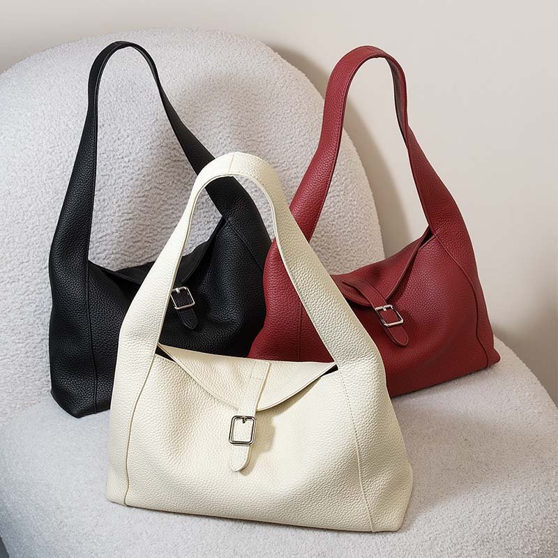 white red black Full Grain Leather Hobo Bag with Small Flap