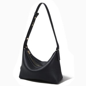 front of Full Grain Soft Leather Crossbody Bag with White Threads Black