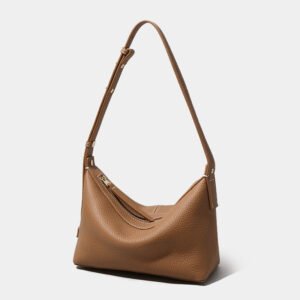 front of Full Grain Soft Leather Crossbody Bag with White Threads Brown