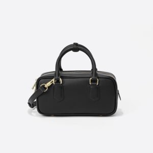 front of Genuine Leather Mini Bowling Bag Black