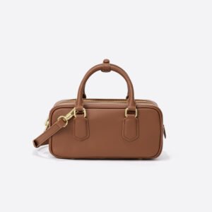 front of Genuine Leather Mini Bowling Bag Brown