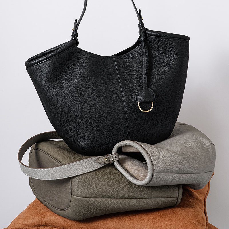 3 color bags of Togo Leather Large Shoulder Bag with Detachable Bag