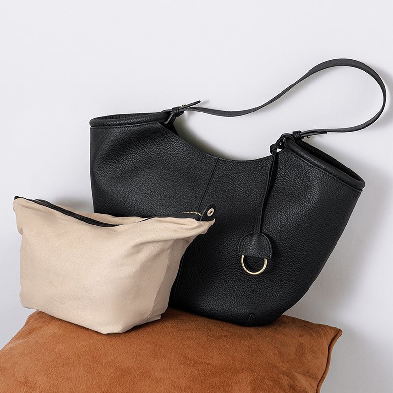 inner bag of Togo Leather Large Shoulder Bag with Detachable Bag Black