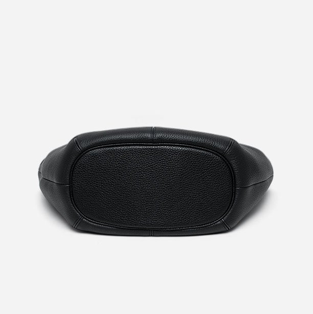 bottom of Togo Leather Large Shoulder Bag with Detachable Bag Black