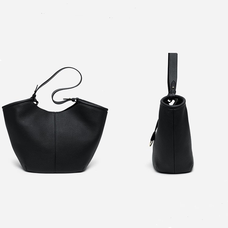 back and side of Togo Leather Large Shoulder Bag with Detachable Bag Black