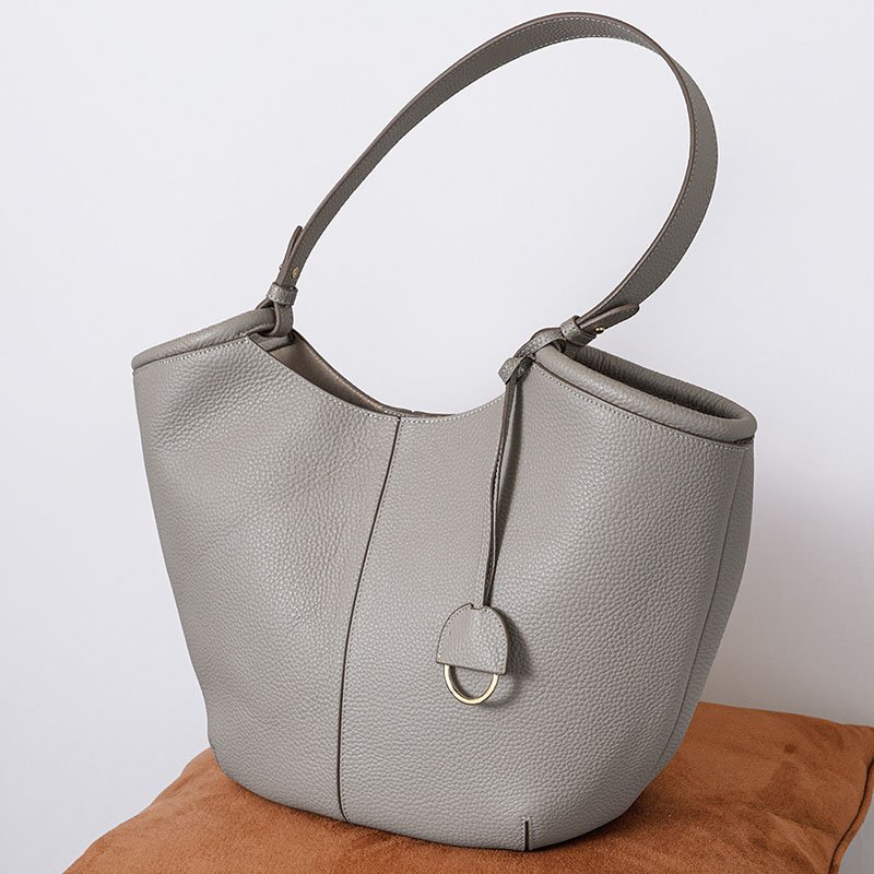 side of Togo Leather Large Shoulder Bag with Detachable Bag Grey