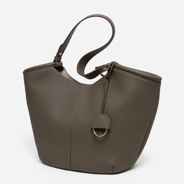 side of Togo Leather Large Shoulder Bag with Detachable Bag Black