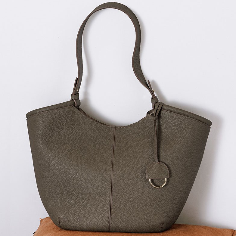another looking of Togo Leather Large Shoulder Bag with Detachable Bag Black