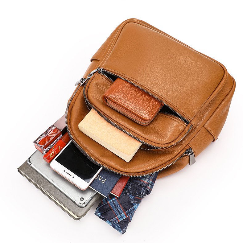 capacity of Brown Leather Medium Backpack for Women