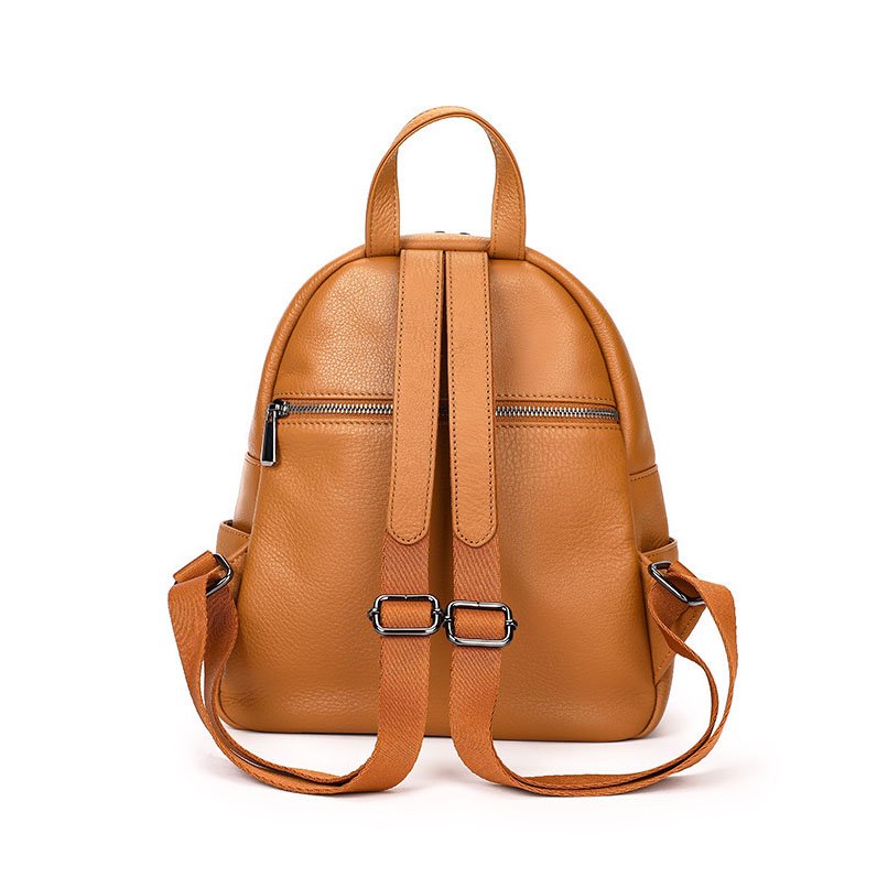 back side of Brown Leather Medium Backpack for Women