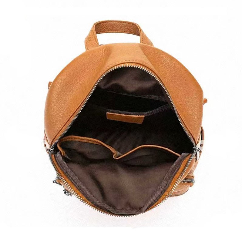 inside of Brown Leather Medium Backpack for Women