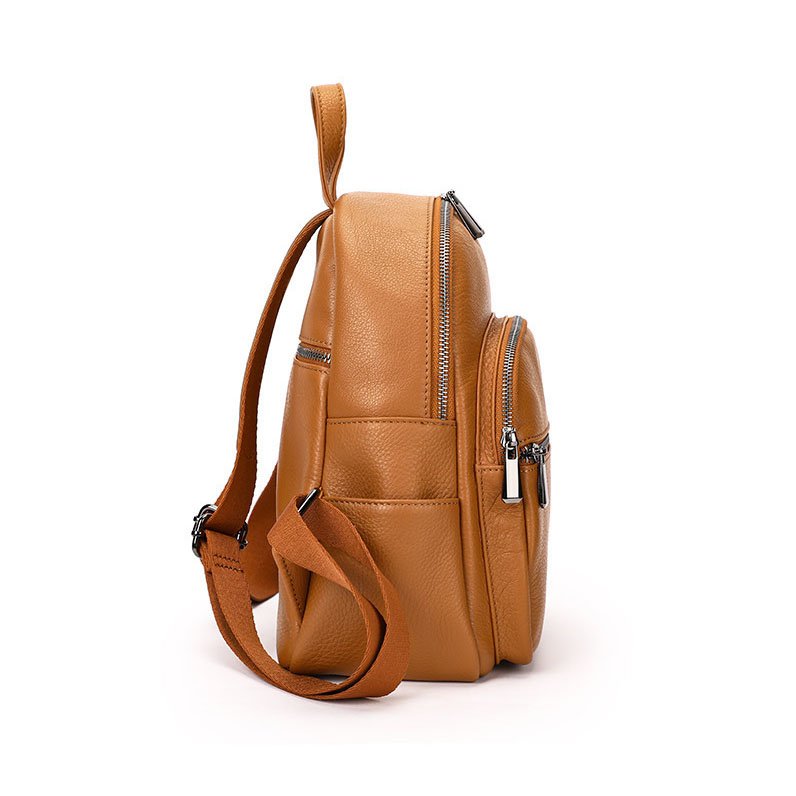 side of Brown Leather Medium Backpack for Women