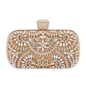 front of Jointed Crystal Floras Box Clutch Gold