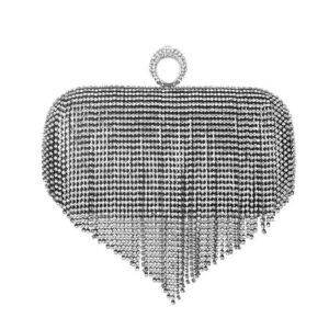 front of Black Box Clutch with Crystal Fringe