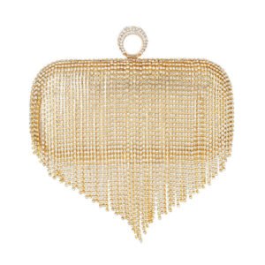 front of Gold Box Clutch with Crystal Fringe