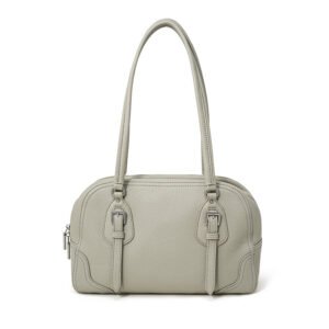 front of Pebble Leather Large Handbag with Zipper Celadon
