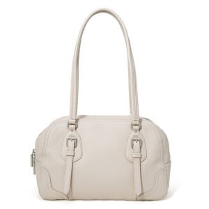 front of Pebble Leather Large Handbag with Zipper White