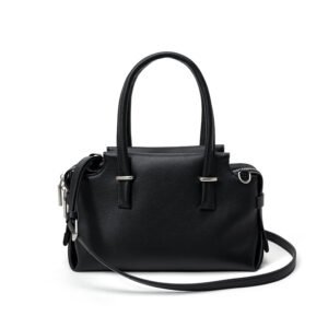 front of Pebble Leather Tote Bag with Unfill Corner Black