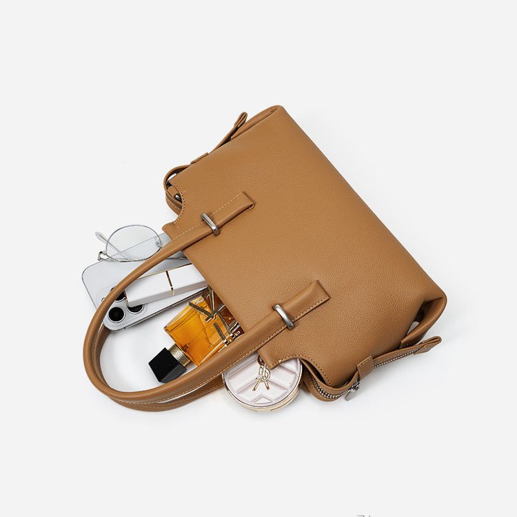 capacity of Pebble Leather Tote Bag with Unfill Corner Brown