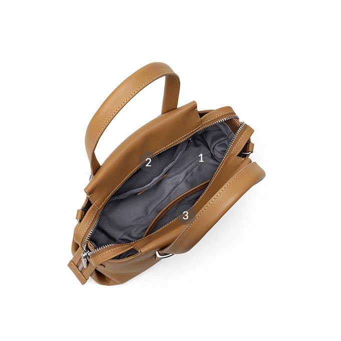 inside of Pebble Leather Tote Bag with Unfill Corner Brown