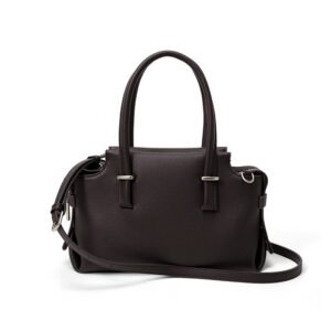 front of Pebble LeatherTote Bag with Unfill Corner Chocolate