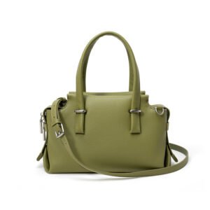 front of Pebble Leather Tote Bag with Unfill Corner Green