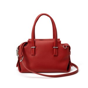 front of Pebble Leather Tote Bag with Unfill Corner Red
