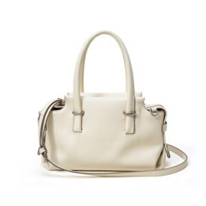 front of Pebble Leather Tote Bag with Unfill Corner White