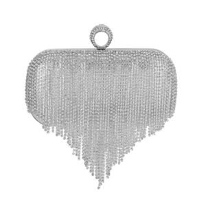 front of Silver Box Clutch with Crystal Fringe