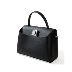 side of Togo Leather Top Handle Crossbody Bag with Square Turnlock Black
