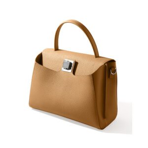 side of Togo Leather Top Handle Crossbody Bag with Square Turnlock Brown