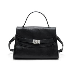 front of Vegetable Tanned Leather Kelly Bag Black