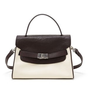 front of Two Tone Vegetable Tanned Leather Kelly Bag Brown Offwhite