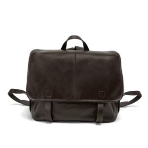 front of Vegetable Tanned Leather Backpack with Flap Dark Brown