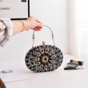 front of Crowded Rhinestone Oval Crystal Clutch in Daisy Black
