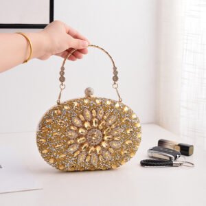 front of Crowded Rhinestone Oval Crystal Clutch in Daisy Gold