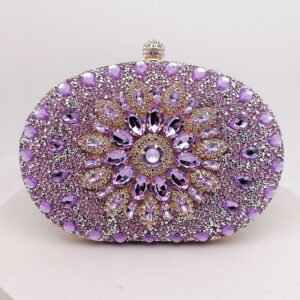 Front of Crowded Rhinestone Oval Crystal Clutch in Daisy Purple