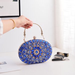 front of Crowded Rhinestone Oval Crystal Clutch in Daisy Royal Blue