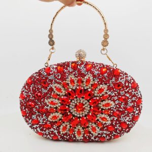 front of Crowded Rhinestone Oval Crystal Clutch in Daisy Ruby