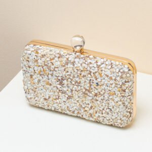 front of Crowded Stone Box Clutch Bag Gold