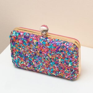 front of Crowded Stone Box Clutch Bag Multicolor