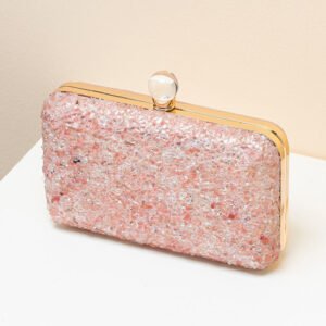 front of Crowded Stone Box Clutch Bag pink