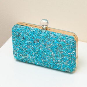front of Crowded Stone Box Clutch Bag Turquoise