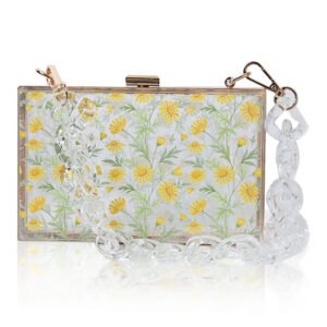 transparent chain of Daisy Flower and Leaves Transparent Acrylic Book Clutch