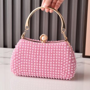 front of Fully Beaded Clutch Bag with Pealy Head Pink