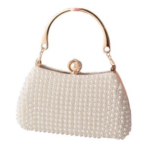 front of Fully Beaded Clutch Bag with Pealy Head White